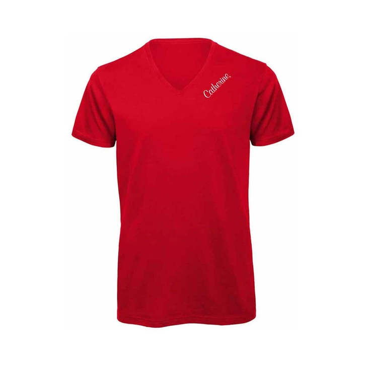 Unisex tričko s výstřihem do V červené